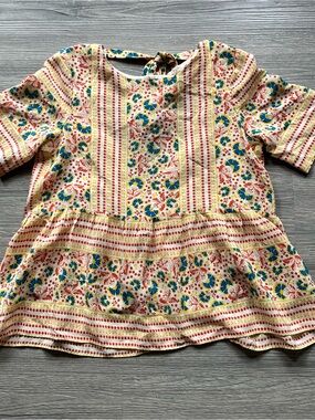 Yellow Floral Silk Peplum Prairie Blouse